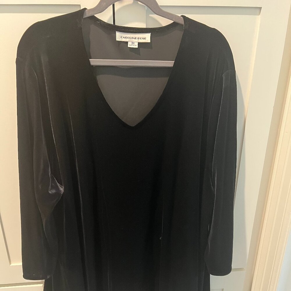 Caroline Rose, Dressy, Black, Velvety Top Size 3X